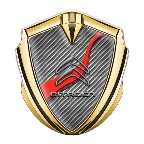 Citroen Fender Metal Emblem Badge Gold Carbon Base Red Ribbon