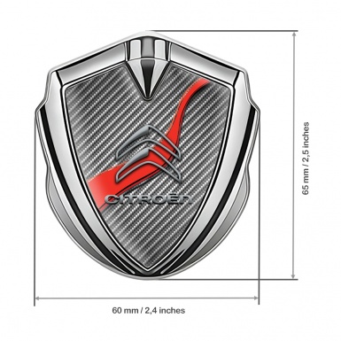 Citroen Emblem Abzeichen selbstklebend Silbertonfarbe Kohlenstoff mit Rote Band Basis