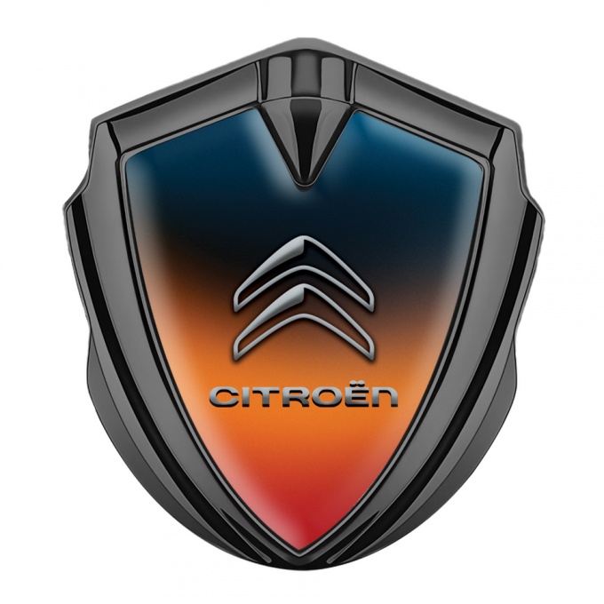 Citroen Emblem Auto Zeichen Graphit Tonfarbe mit Orange Blau Hintergrund und Grau logo Stil 