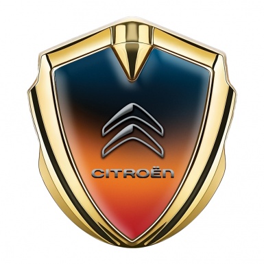 Citroen Emblem Auto Zeichen Goldtonfarbe mit Orange Blau Hintergrund und Grau logo Stil