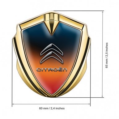 Citroen Emblem Auto Zeichen Goldtonfarbe mit Orange Blau Hintergrund und Grau logo Stil