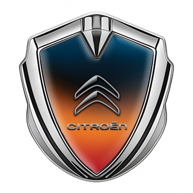 Citroen Emblem Auto Zeichen Silbertonfarbe mit Orange Blau Hintergrund und Grau logo Stil