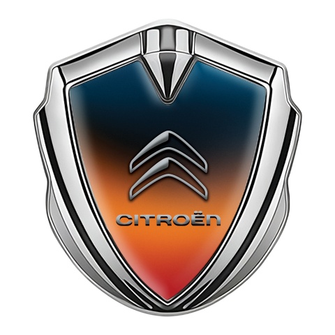 Citroen Trunk Metal Emblem Silver Color Gradient Grey Logo Edition