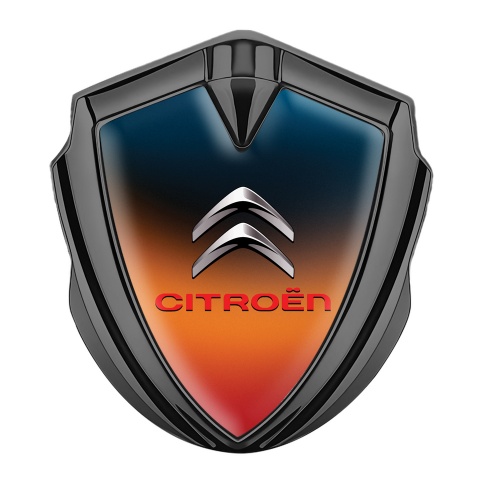 Citroen Metal Emblem Self Adhesive Graphite Color Gradient Red Inscription