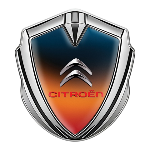 Citroen Metal Emblem Self Adhesive Silver Color Gradient Red Inscription