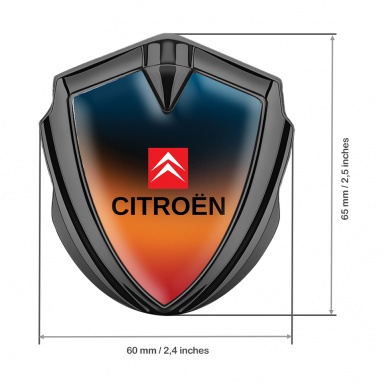 Citroen Selbstklebendes Metallaufkleber Emblem Graphit Tonfarbe mit Orange Blau Design 