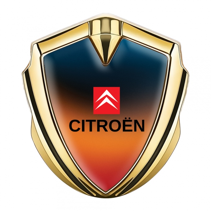 Citroen Selbstklebendes Metallaufkleber Emblem Goldtonfarbe mit Orange Blau Design