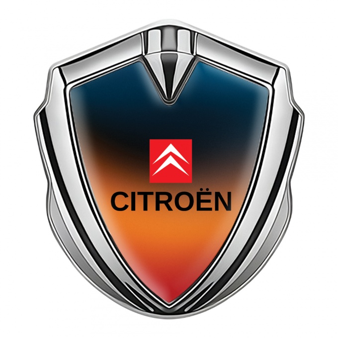 Citroen Selbstklebendes Metallaufkleber Emblem Silbertonfarbe mit Orange Blau Design