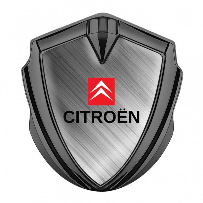 Citroen Fender Emblem Graphite Brushed Metal Effect Red Square Design