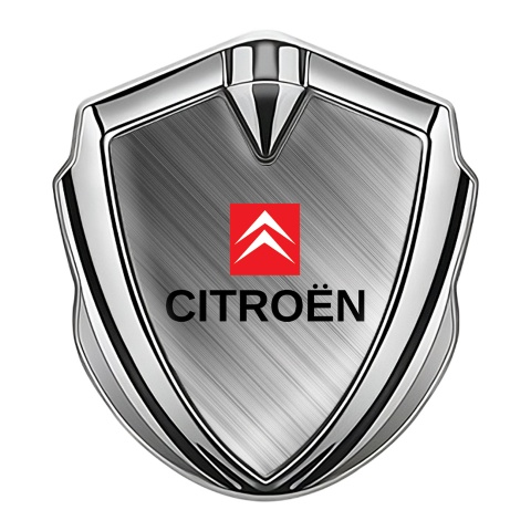 Citroen Fender Emblem Silver Brushed Metal Effect Red Square Design