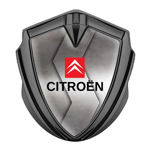 Citroen Fender Metal Emblem Graphite Greyscale Gradient Red Square Logo
