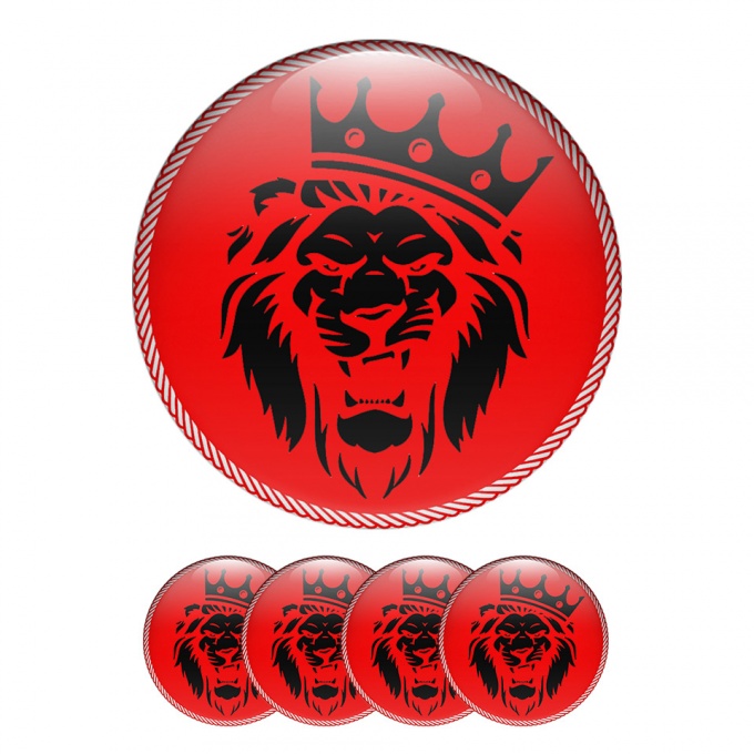 Animals Wheel Center Cap Domed Stickers Head Of A Lion In Red color 