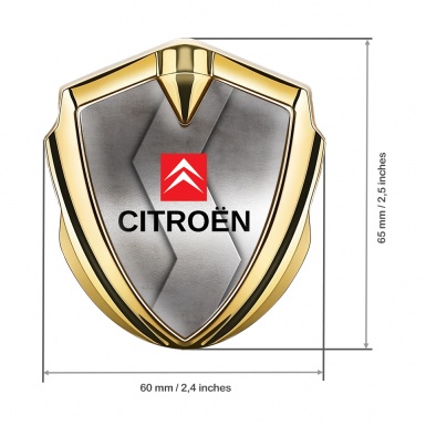 Citroen Fender Metal Emblem Gold Greyscale Gradient Red Square Logo