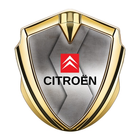 Citroen Fender Metal Emblem Gold Greyscale Gradient Red Square Logo