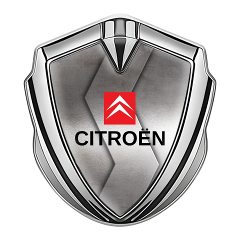 Citroen Fender Metal Emblem Silver Greyscale Gradient Red Square Logo