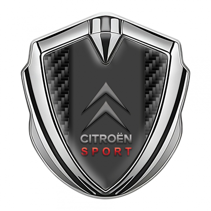 Citroen Abzeichen selbstklebend Silbertonfarbe Dunkles Carbon Basis und Sport Logo Stil