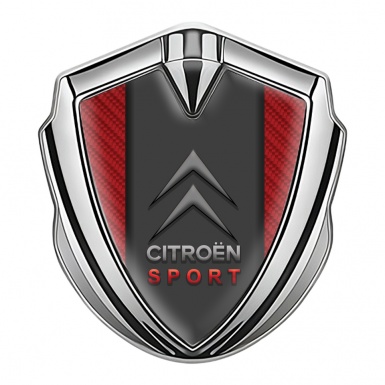 Citroen Selbstklebendes Metallaufkleber Emblem Silbertonfarbe Rote Kohlenstoff Basis und Sport Logo Stil