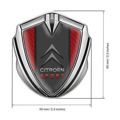 Citroen Selbstklebendes Metallaufkleber Emblem Silbertonfarbe Rote Kohlenstoff Basis und Sport Logo Stil