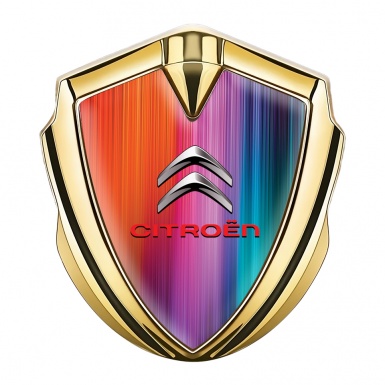 Citroen Emblem Logo Schriftzug Aufkleber Goldtonfarbe mit Mehrfarbig Hintergrund Design