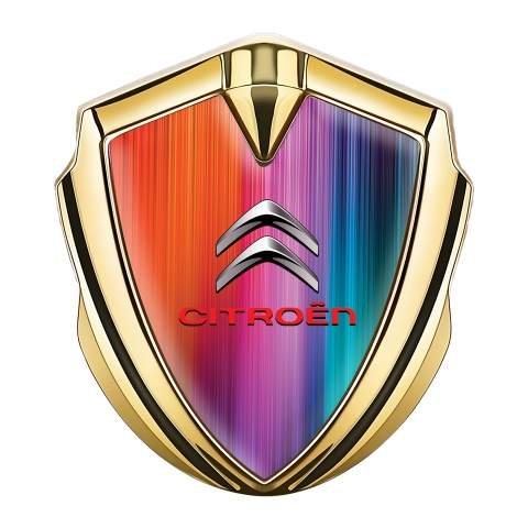 Citroen Metal Emblem Self Adhesive Gold Aurora Effect Red Inscription