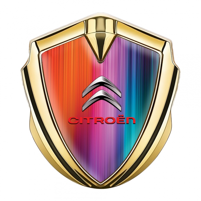 Citroen Emblem Logo Schriftzug Aufkleber Goldtonfarbe mit Mehrfarbig Hintergrund Design