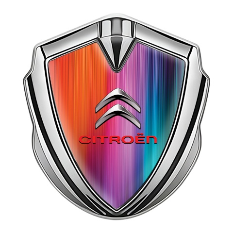 Citroen Metal Emblem Self Adhesive Silver Aurora Effect Red Inscription