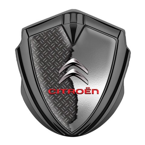 Citroen 3D Car Metal Emblem Graphite Torn Metal Effect Red Inscription
