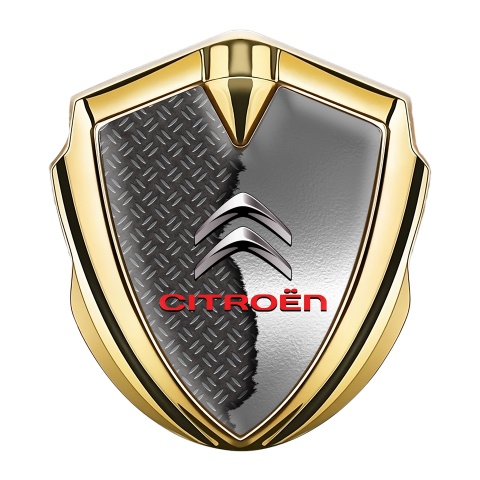 Citroen 3D Car Metal Emblem Gold Torn Metal Effect Red Inscription