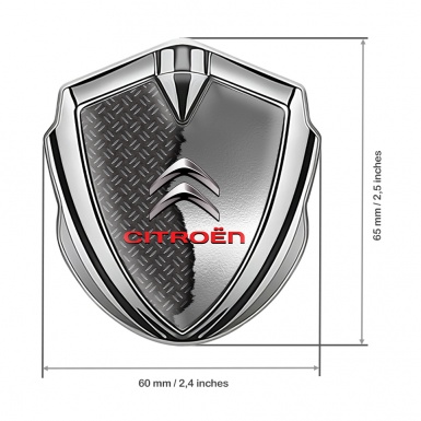 Citroen 3D Car Metal Emblem Silver Torn Metal Effect Red Inscription