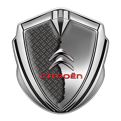 Citroen 3D Car Metal Emblem Silver Torn Metal Effect Red Inscription