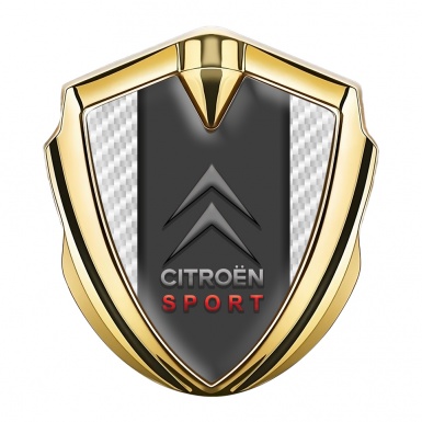 Citroen Emblem Abzeichen Goldtonfarbe mit Weiss Kohlenstoff Basis und Graphit Panel Sport Logo