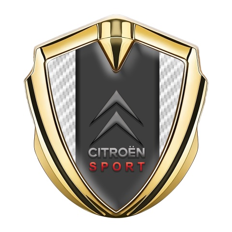 Citroen Emblem Abzeichen Goldtonfarbe mit Weiss Kohlenstoff Basis und Graphit Panel Sport Logo