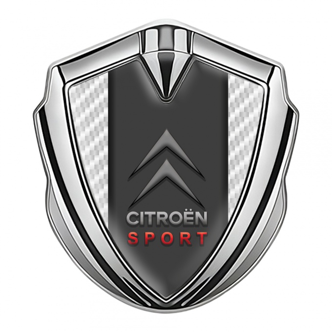 Citroen Emblem Abzeichen Silbertonfarbe mit Weiss Kohlenstoff Basis und Graphit Panel Sport Logo