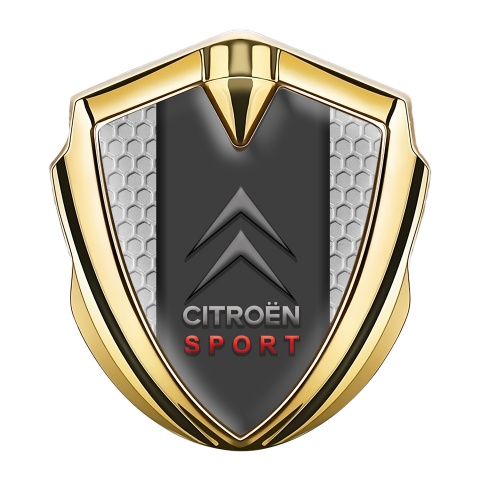 Citroen Sport Tuning Emblem Self Adhesive Gold Honeycomb Red Inscription