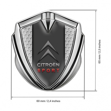 Citroen Sport Tuning Emblem Self Adhesive Silver Honeycomb Red Inscription