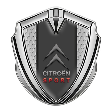 Citroen Sport Tuning Emblem Self Adhesive Silver Honeycomb Red Inscription