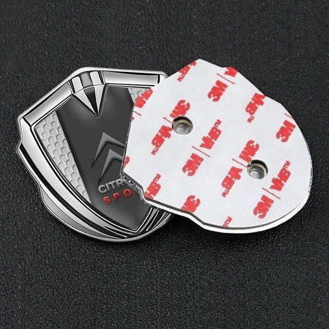 Citroen Sport Tuning Emblem Self Adhesive Silver Honeycomb Red Inscription