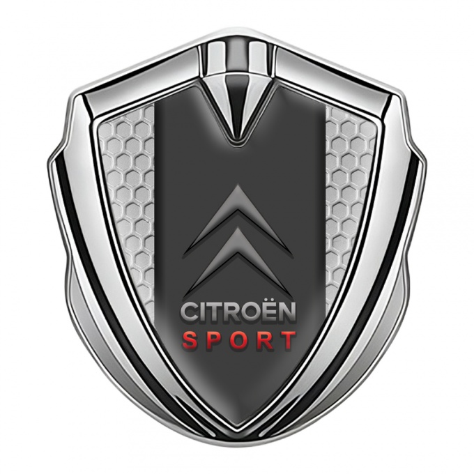 Citroen Sport Tuning Emblem Self Adhesive Silver Honeycomb Red Inscription