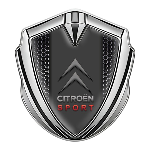 Citroen Sport Trunk Metal Emblem Badge Silver Hex Base Red Inscription