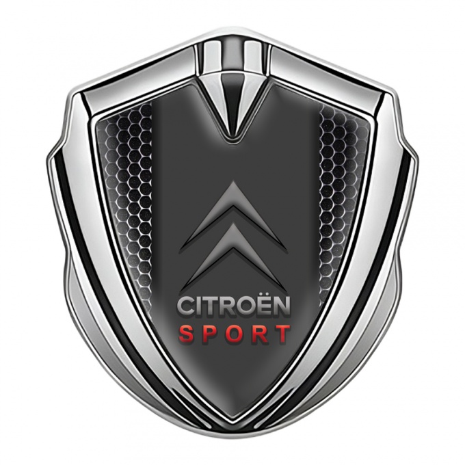 Citroen Emblem Abzeichen Silbertonfarbe Perforierter Stahl Effekt und Sport Logo