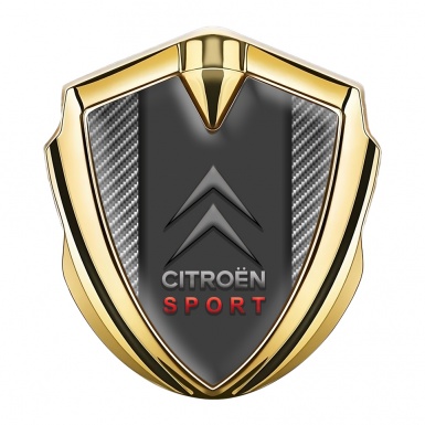 Citroen Sport 3D Car Metal Emblem Gold Carbon Base Red Inscription