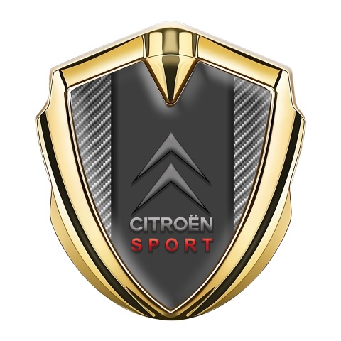 Citroen Sport 3D Car Metal Emblem Gold Carbon Base Red Inscription