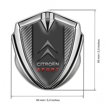 Citroen Sport 3D Car Metal Emblem Silver Carbon Base Red Inscription