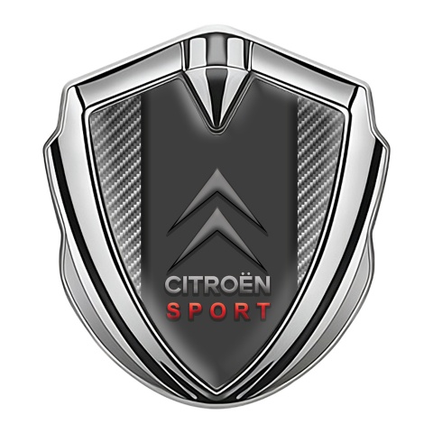 Citroen Sport 3D Car Metal Emblem Silver Carbon Base Red Inscription