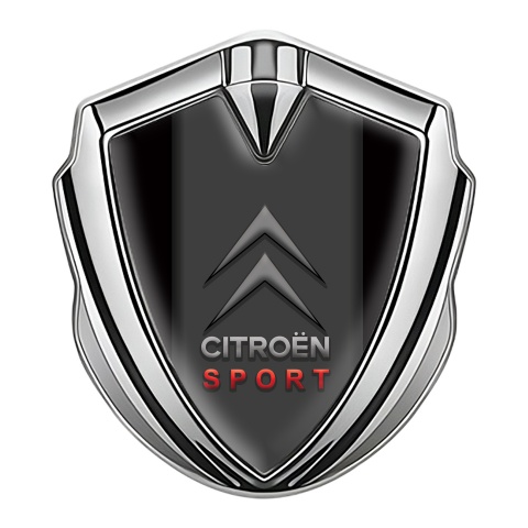 Citroen Sport Tuning Emblem Self Adhesive Silver Black Base Grey Logo