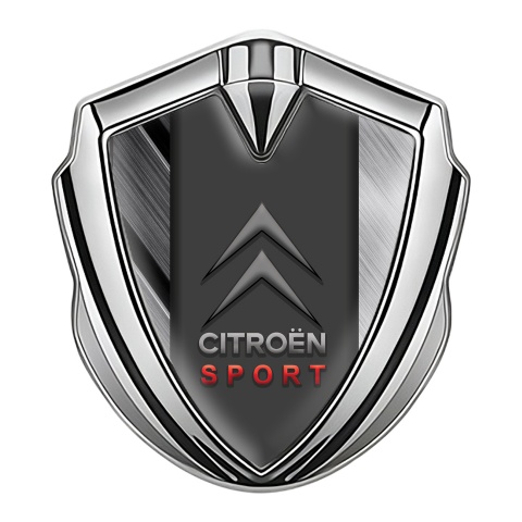 Citroen Sport Trunk Emblem Badge Silver Brushed Metal Base Classic Logo