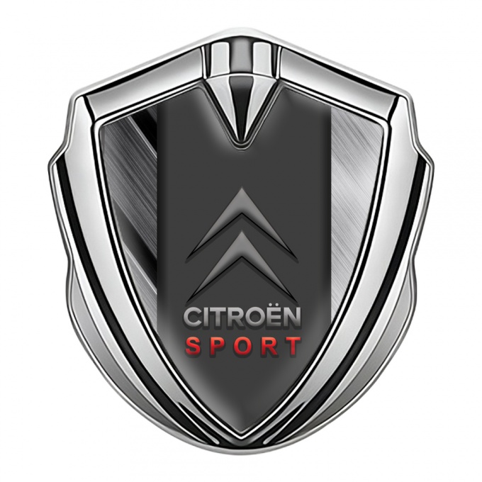 Citroen Sport Trunk Emblem Badge Silver Brushed Metal Base Classic Logo