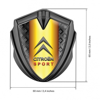 Citroen Sport Metal Emblem Self Adhesive Graphite Grey Grid Gold Effect