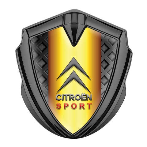 Citroen Sport Metal Emblem Self Adhesive Graphite Grey Grid Gold Effect