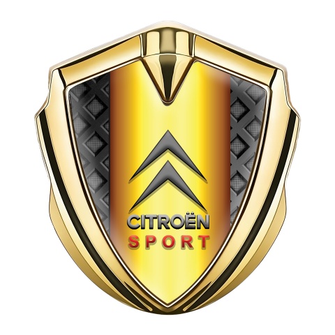Citroen Sport Metal Emblem Self Adhesive Gold Grey Grid Gold Effect